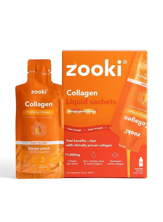 Zooki Super Strength Liposomal Collagen 11,000mg – Mango & Peach Flavor – High Absorption Liquid Collagen Sachets – Skin, Hair & Joint Support – 14 Sachets - Image 2
